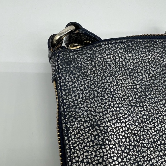 COLE HAAN Village Sheila Blue Metallic Pebbled Leather Expandable Crossbody Bag - Picture 11 of 17